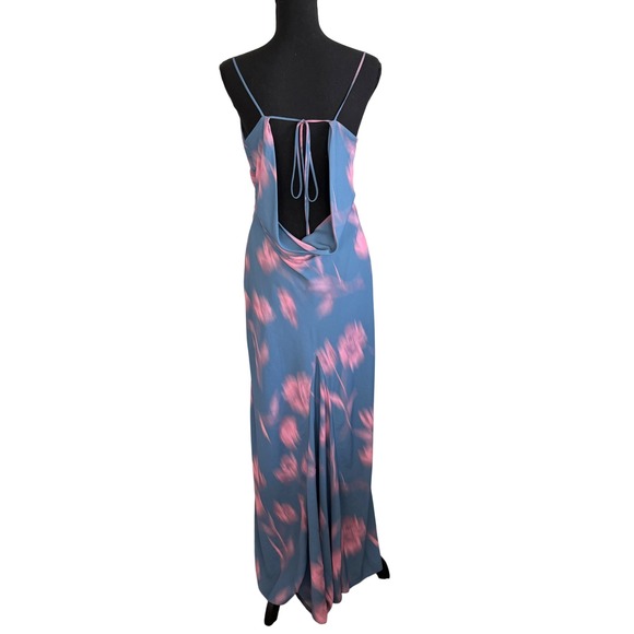ZARA Womens Slip Maxi Dress Blue Pink Cowl Backless Size M Resort Vacation - Picture 1 of 8